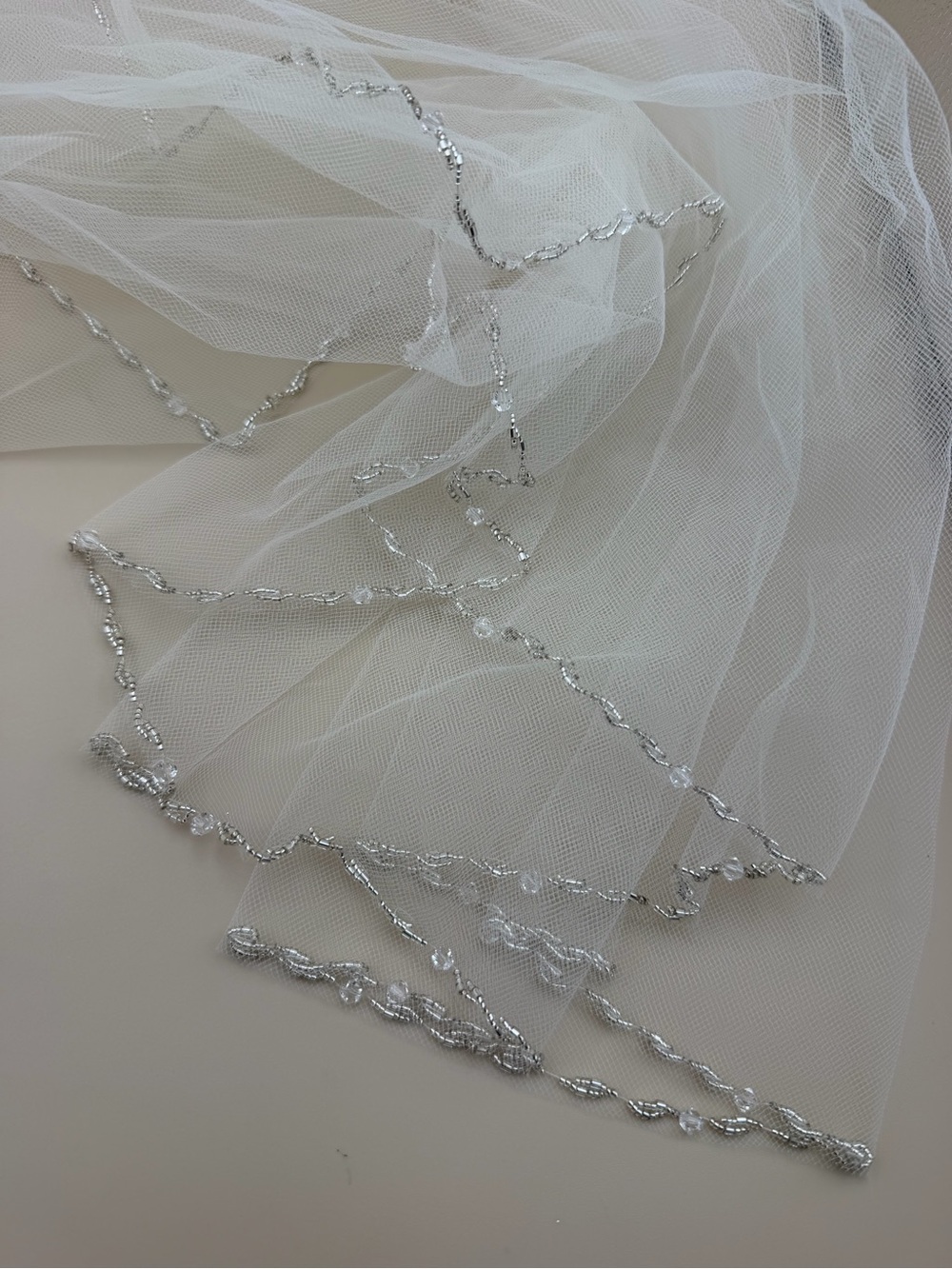 Single Tier Bridal Veil Silver Beaded Edge Wedding Veil